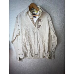 English Laundry Christopher Wicks Mens Cream Embroidered Wing Button Down M